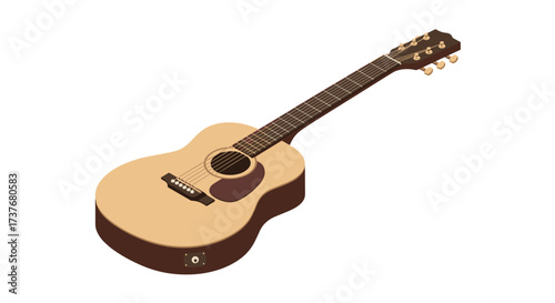 Acoustic guitar in isometric perspective with wooden texture