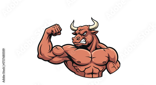 A powerful muscular bull flexing its bicep showing its strength and might.