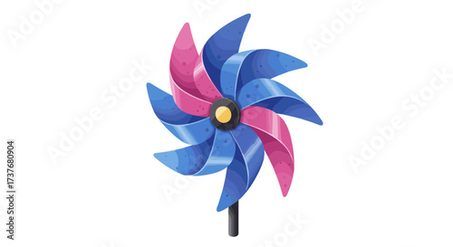 Colorful gradient pinwheel with blue and pink blades on white background