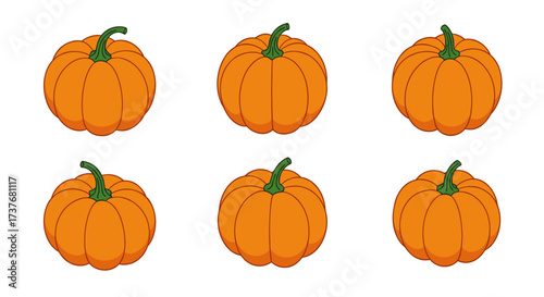 Seamless pattern of pumpkins with green stems on white background