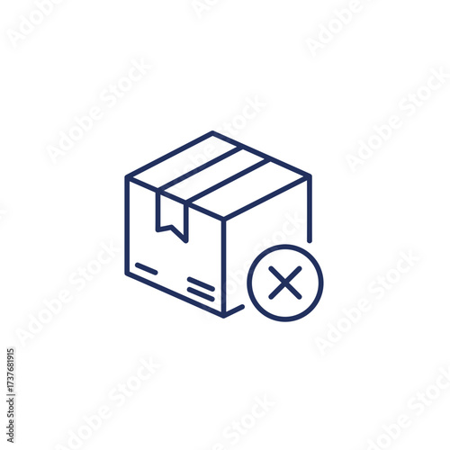 Cardboard box with crossed mark indicating rejection or return  