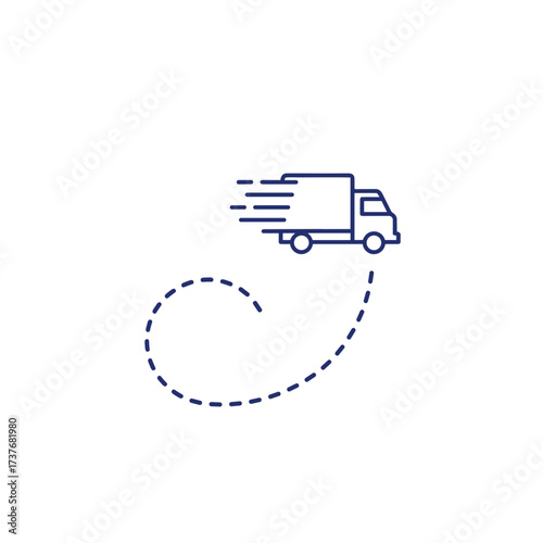 Delivery truck moving swiftly with dotted motion trail  