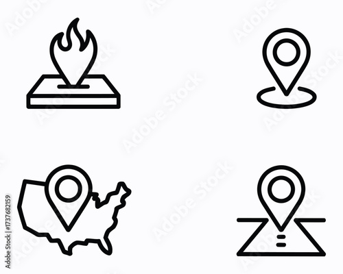 Icons Depicting Ballot Box, Location Pin, United States Map, and Route for Design and Creative Projects That Need Visuals