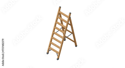 Realistic wooden ladder on white background with isometric perspective