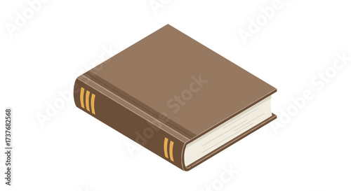 Closed brown hardcover book on white background