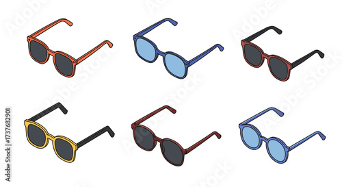 Stylish sunglasses collection in isometric design with various colors