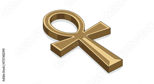 3d gold ankh symbol on white background reflecting ancient egyptian culture