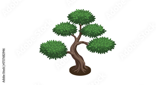 Stylized tree with rounded foliage and curved trunk on a white background