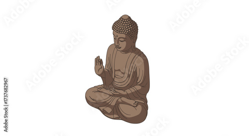 Calm buddha sculpture in meditation pose on clean white background