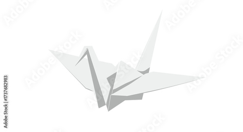 Origami paper crane on white background with minimalist 3d design