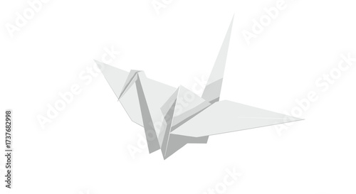 Minimalist origami crane on white background: symbol of peace and tranquility