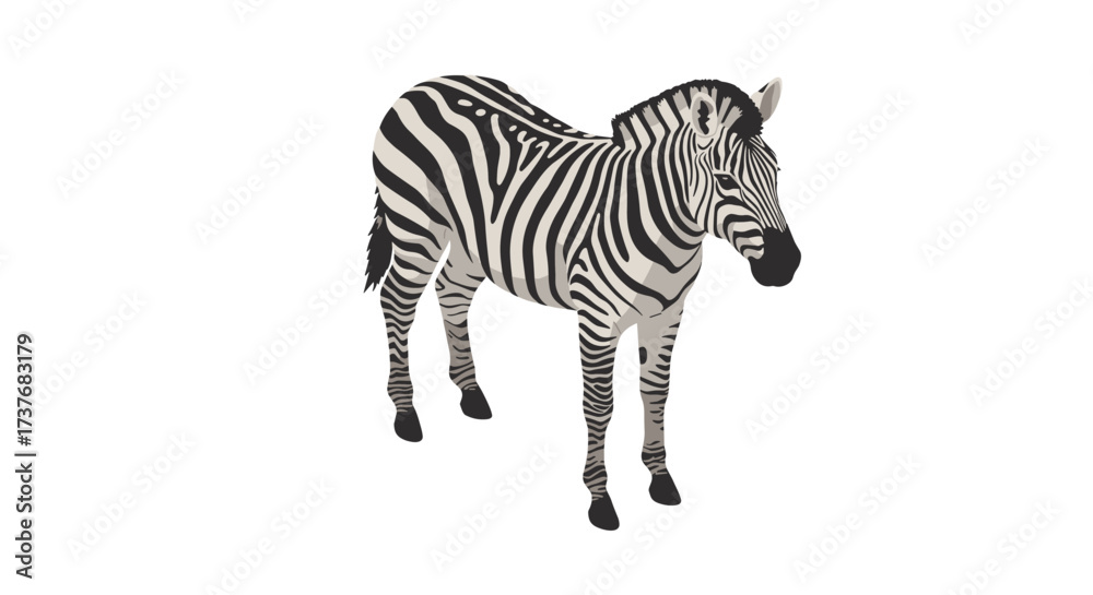 Fototapeta premium Detailed zebra in 3d style on white background