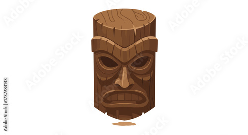 Traditional wooden tiki mask with detailed tribal carving