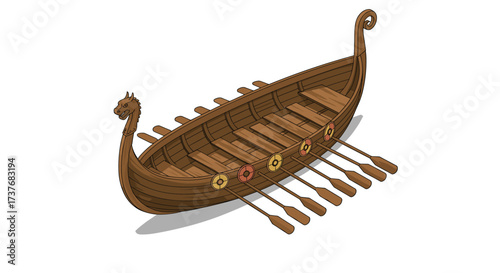 Vintage viking longship with dragonhead prow in detailed art style