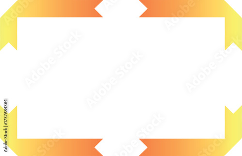 A vibrant frame with an orange gradient, featuring four arrowshaped corners pointing inward, , creating a modern and eyecatching border design element