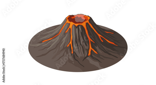 Volcanic eruption with lava flow and smoke in flat design