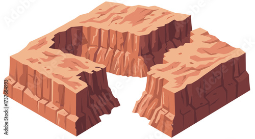 Isometric rocky canyon formation with geometric symmetry