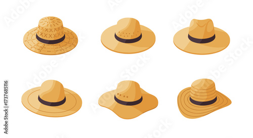 Collection of stylish beach hats in isometric design