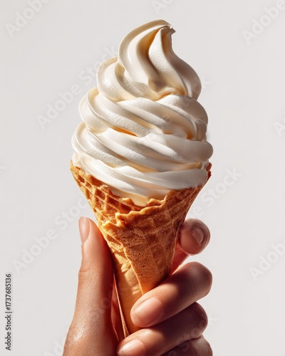 Handheld Vanilla Ice Cream Cone Studio Shot