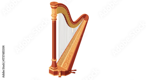 Isometric harp design with detailed musical instrument elements