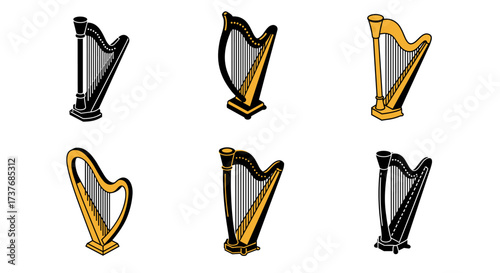 Isometric harp collection featuring classic and modern styles