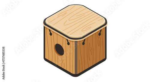 Isometric wooden cajón with rounded edges and sound hole