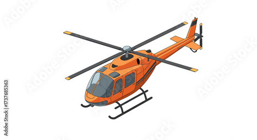 Detailed isometric helicopter design with orange and gray color scheme