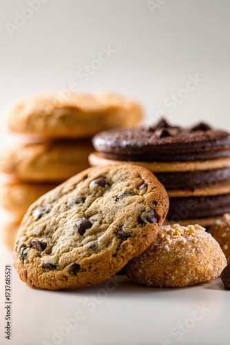Stacked Assorted Cookies On White Surface