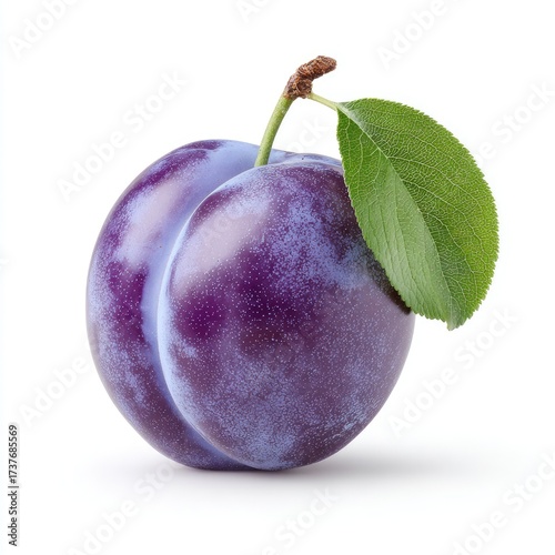 Close Up Purple Plum With Green Leaf And Glitter