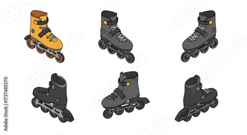 Isometric rollerblade design collection in various colors