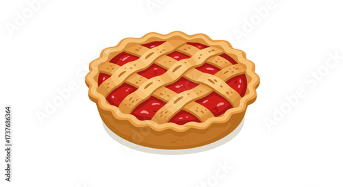 Delicious cherry pie with lattice crust on white background