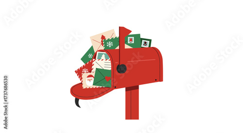 Red Mailbox Overflowing with Letters and Mail Illustration.