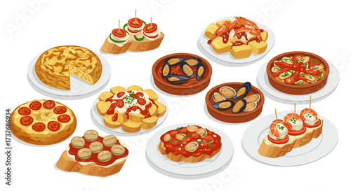 Assorted spanish tapas platter with traditional dishes and appetizers
