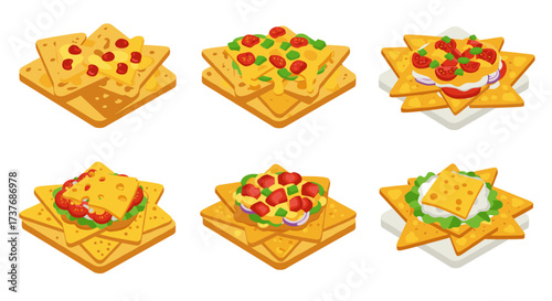 Assorted tasty nachos toppings: vibrant and appetizing snack variations