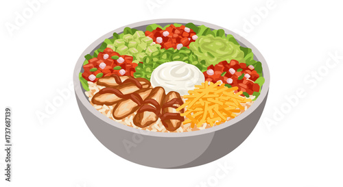 Colorful burrito bowl with fresh ingredients