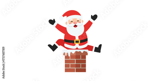 Happy Santa Claus jumping out of a chimney for Christmas.