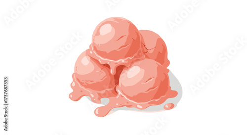 Realistic strawberry ice cream scoops with melting effect