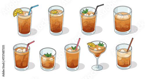 Refreshing glasses of iced tea with lemon and mint garnishes