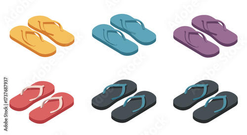 Colorful isometric flip flops collection for summer fashion concepts