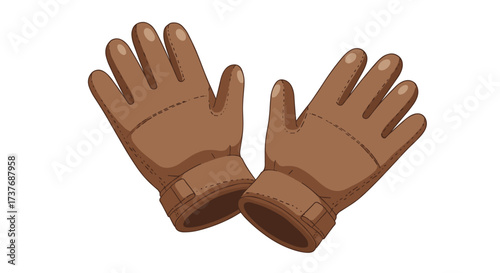 Detailed leather gloves illustration with stitching and cuffs