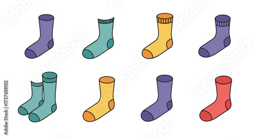 Colorful cartoon socks collection on white background