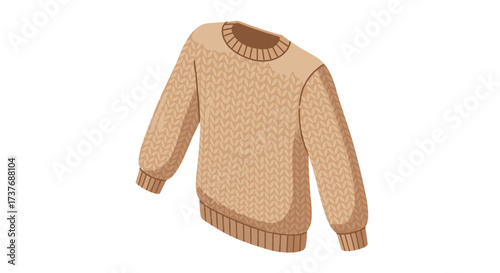 Cozy isometric woolen sweater with cable knit pattern on white background