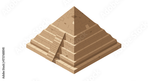 Isometric ancient pyramid with stone steps on white background