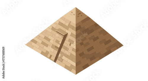 Ancient pyramid structure in isometric geometric design with brick pattern