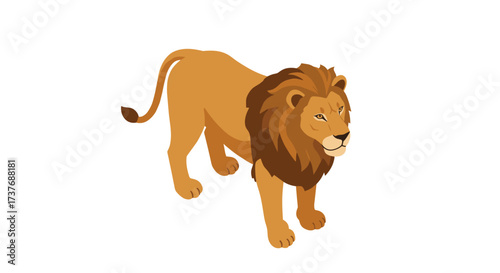 Majestic lion in flat design style with detailed mane on white background