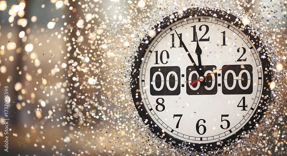 Fototapeta premium Clock at Midnight with Confetti