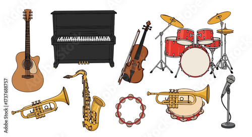 Diverse Collection of Musical Instruments Vector Illustration for Music Lovers and Professionals