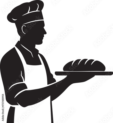 Baker with bread silhouette vector
