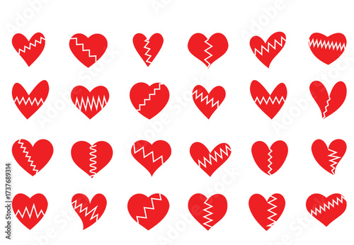 Colorful Heart and Heartbeat Icon Set – Vector Collection of Pulse Line, Cardiogram Wave, and Love Symbols