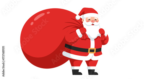 Santa Claus with a large red sack full of Christmas gifts.